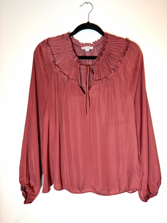 Evereve Tops - EVEREVE Pleated Neck Tie Front Blouse Rust Orange Terracotta Peasant Top Medium